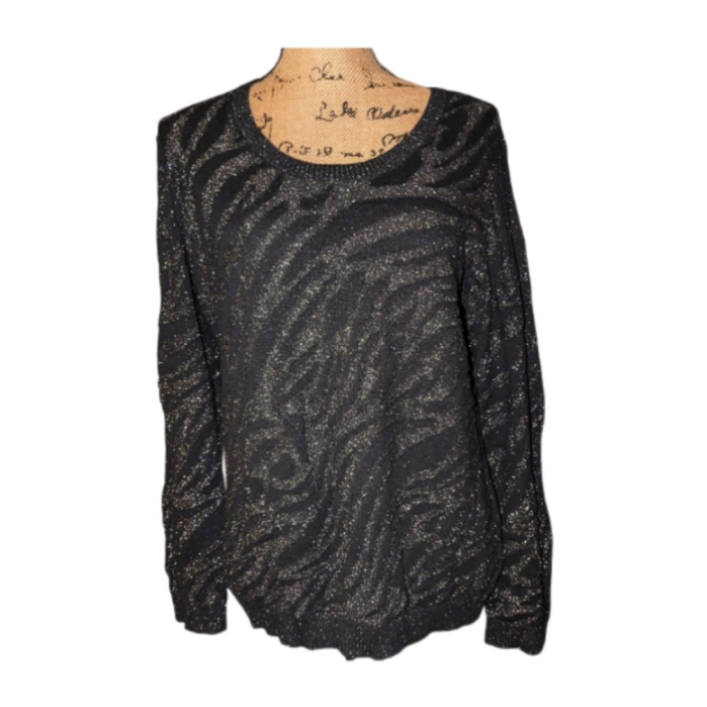 Dana Buchman Metallic Animal Print Crew Medium Knit Top